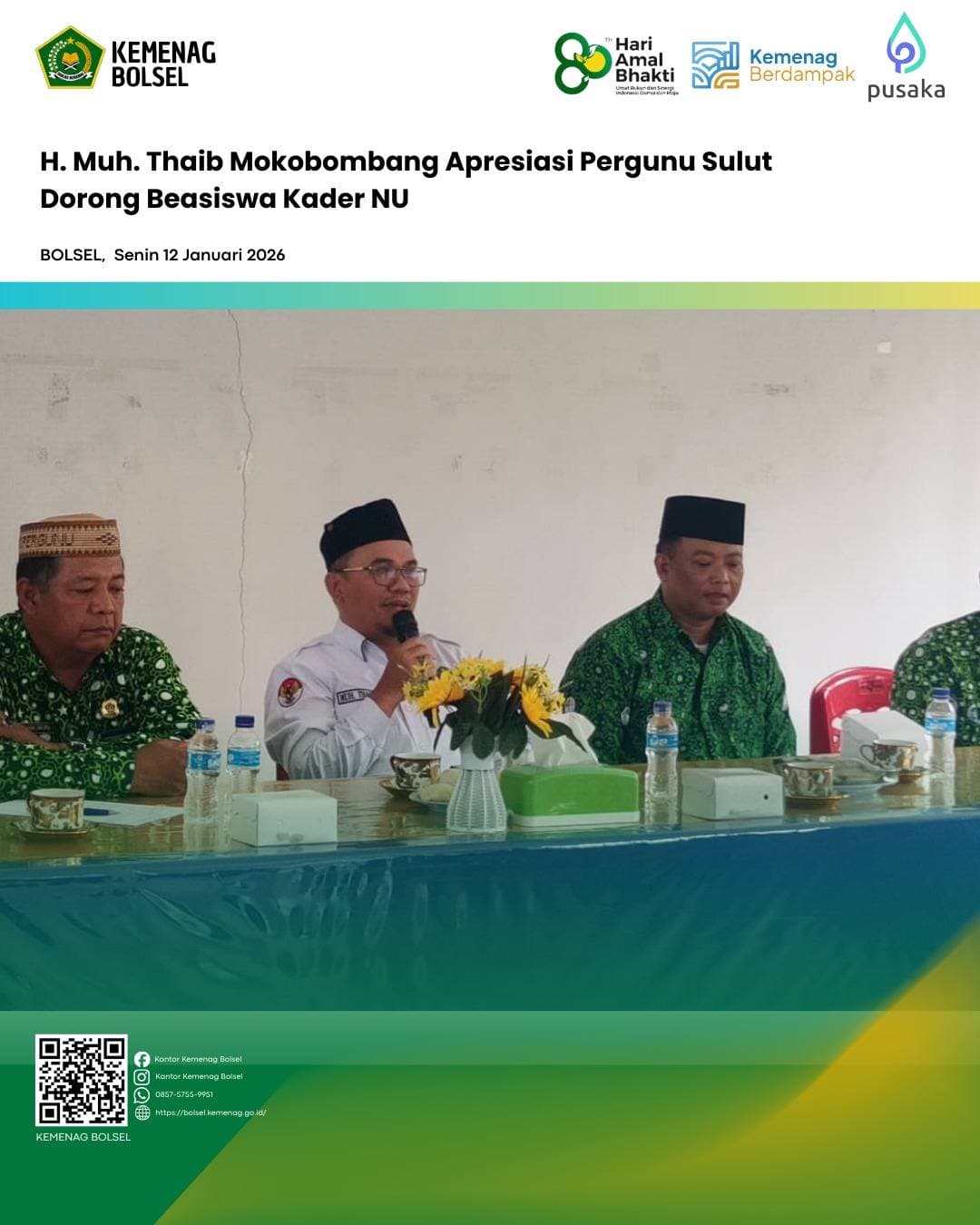 H. Muh. Thaib Mokobombang Apresiasi Pergunu Sulut Dorong Beasiswa Kader NU